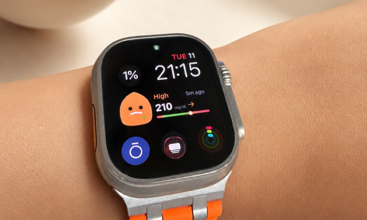 CGM on Apple Watch: Sugar Sense complication on an Apple Watch Ultra 2