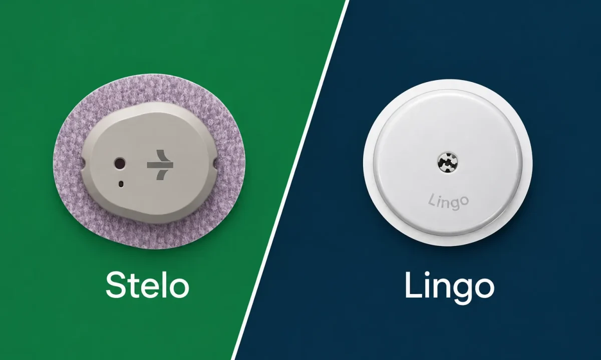 Dexcom Stelo and Abbott Lingo over the counter CGM sensors side by side
